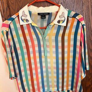 Anthropologie Tanvi Kedia Rorie Embroidered Top Multicolor Size Small